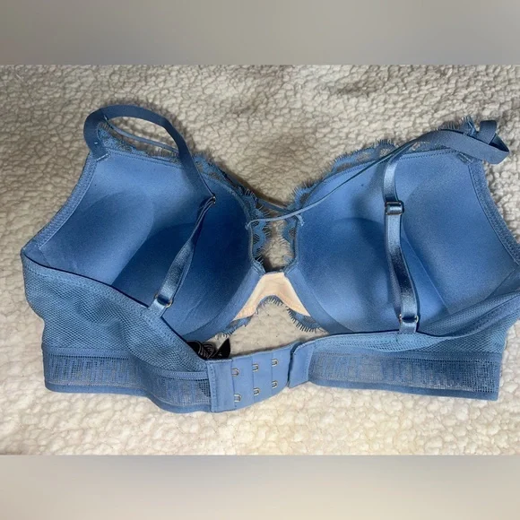 Victoria’s Secret Bombshell Push Up Strappy Front Bra Blue Lace 34C - Picture 6 of 7